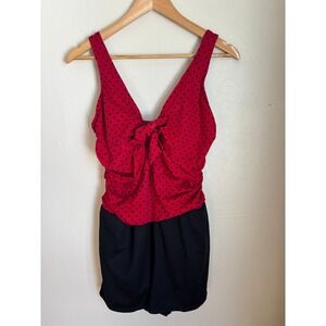 Suddenly Slim by Catalina Red Polka Dot Swim Dress 1X 16W Retro Pinup Romper
